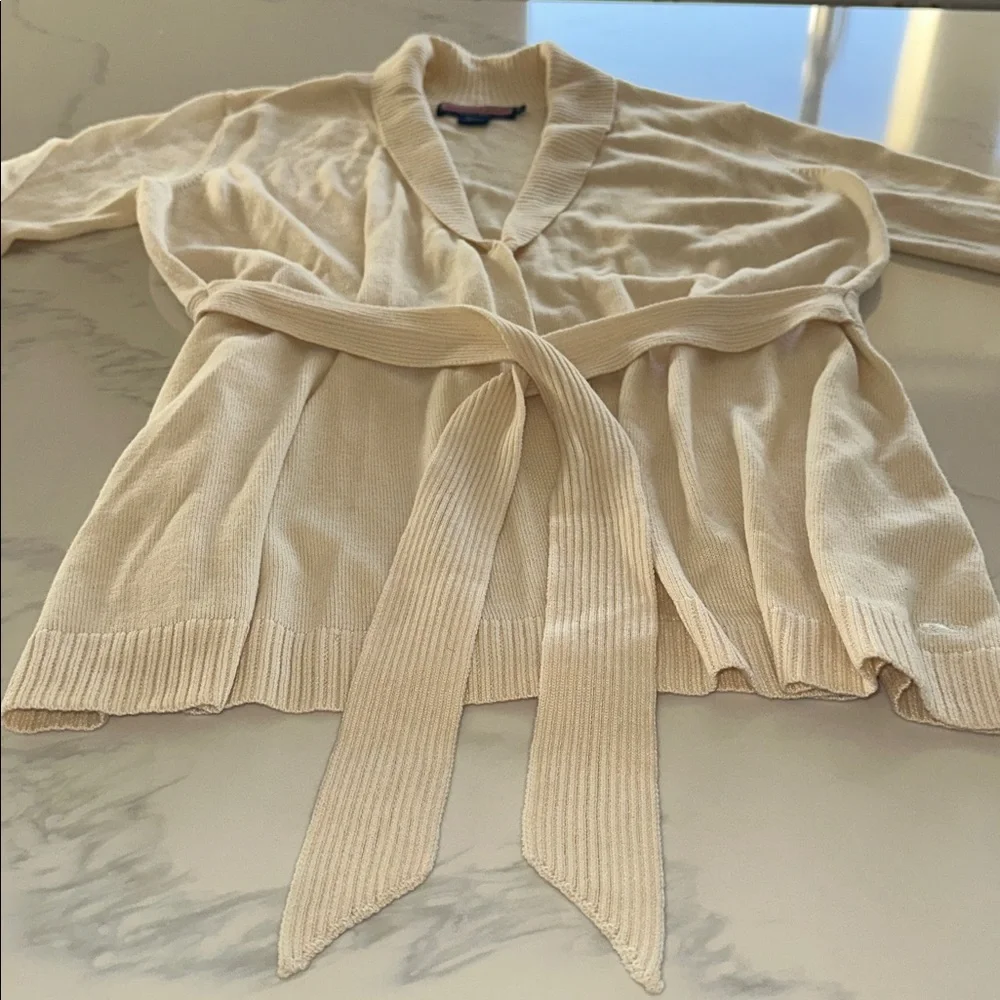 VINEYARD VINES~SIZE XL~SHAWL COLLARED LONG SWEATER WITH BELT~IVORY CHILLY DAY~ - Picture 11 of 16